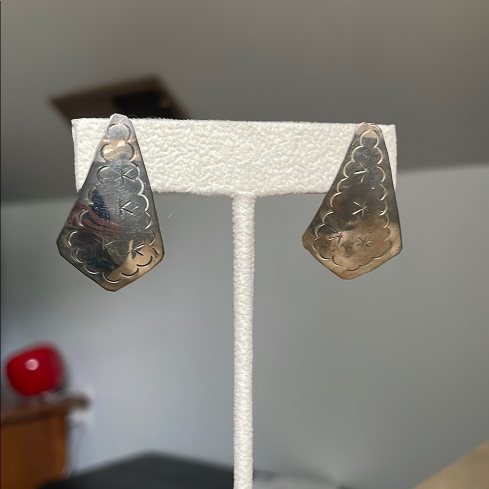 Vintage 925 Southwest Mexico Sterling Silver Plate Earrings Native American